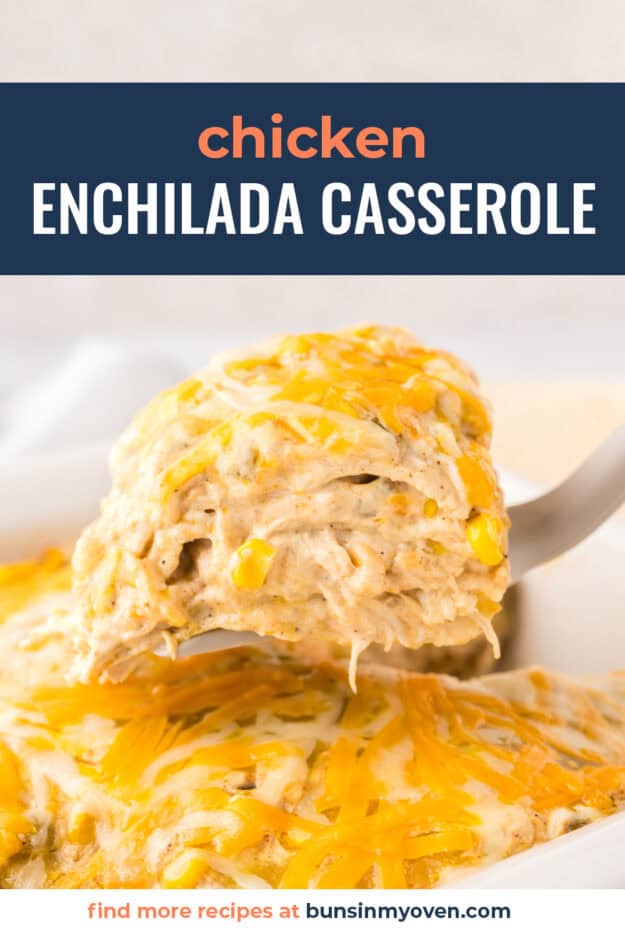 Chicken enchilada casserole on spatula.