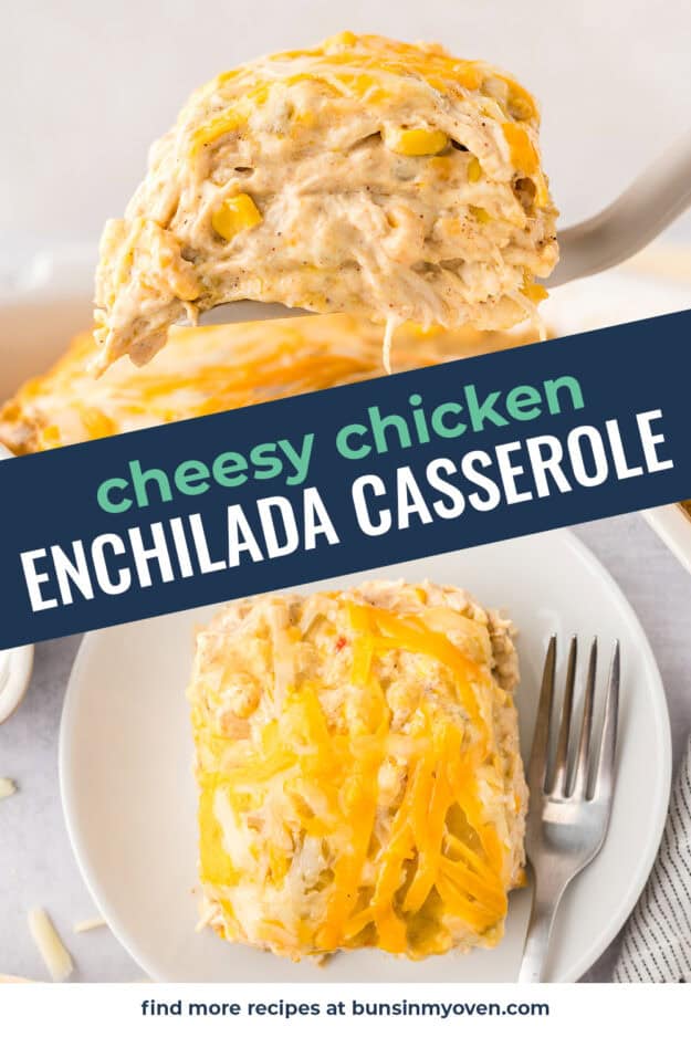 Collage of enchilada casserole images.