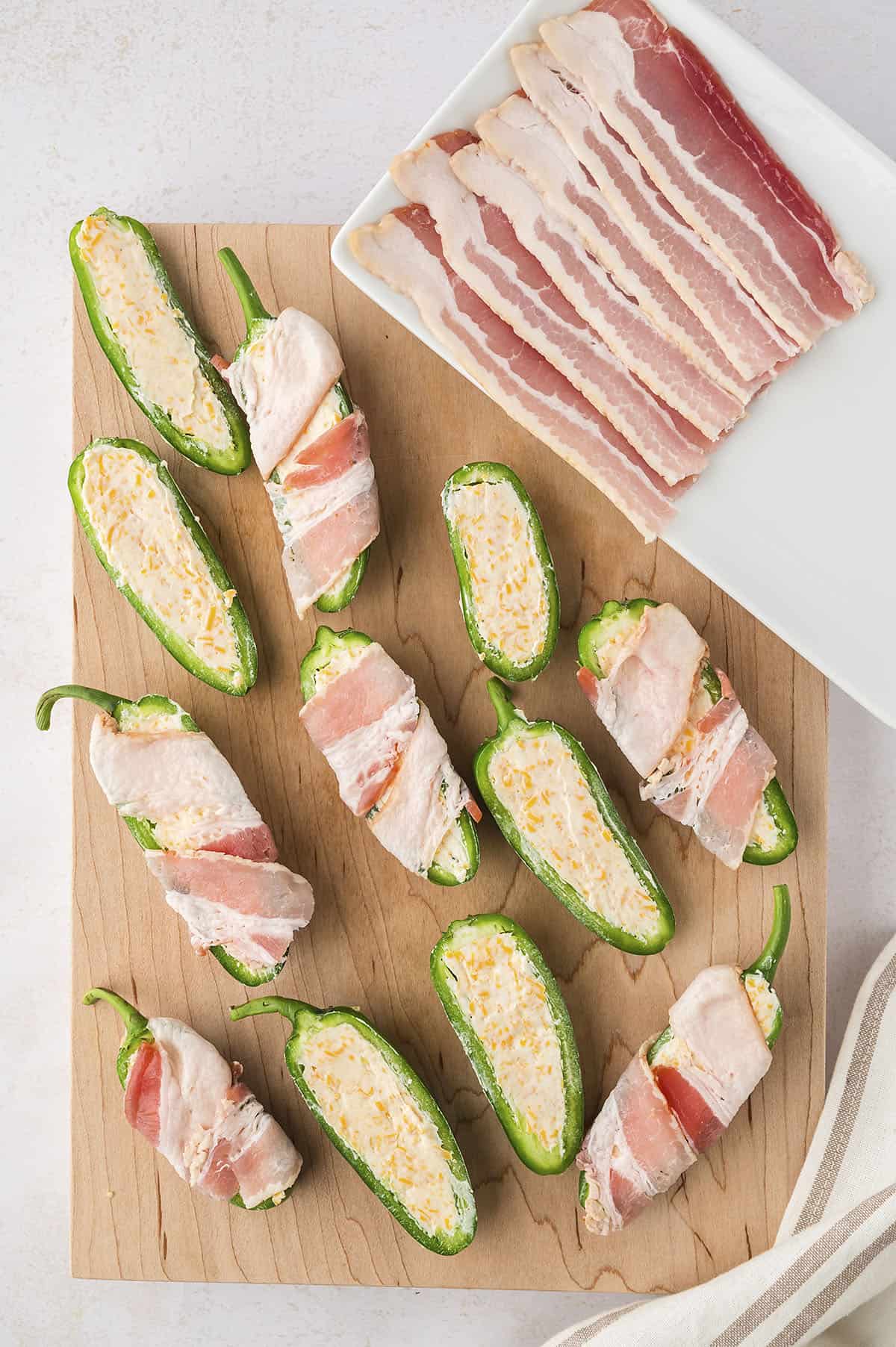 Jalapeno poppers wrapped in bacon.