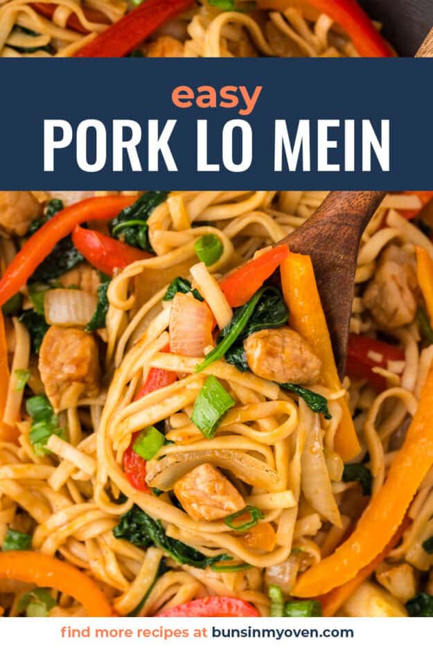 pork lo mein in wok.