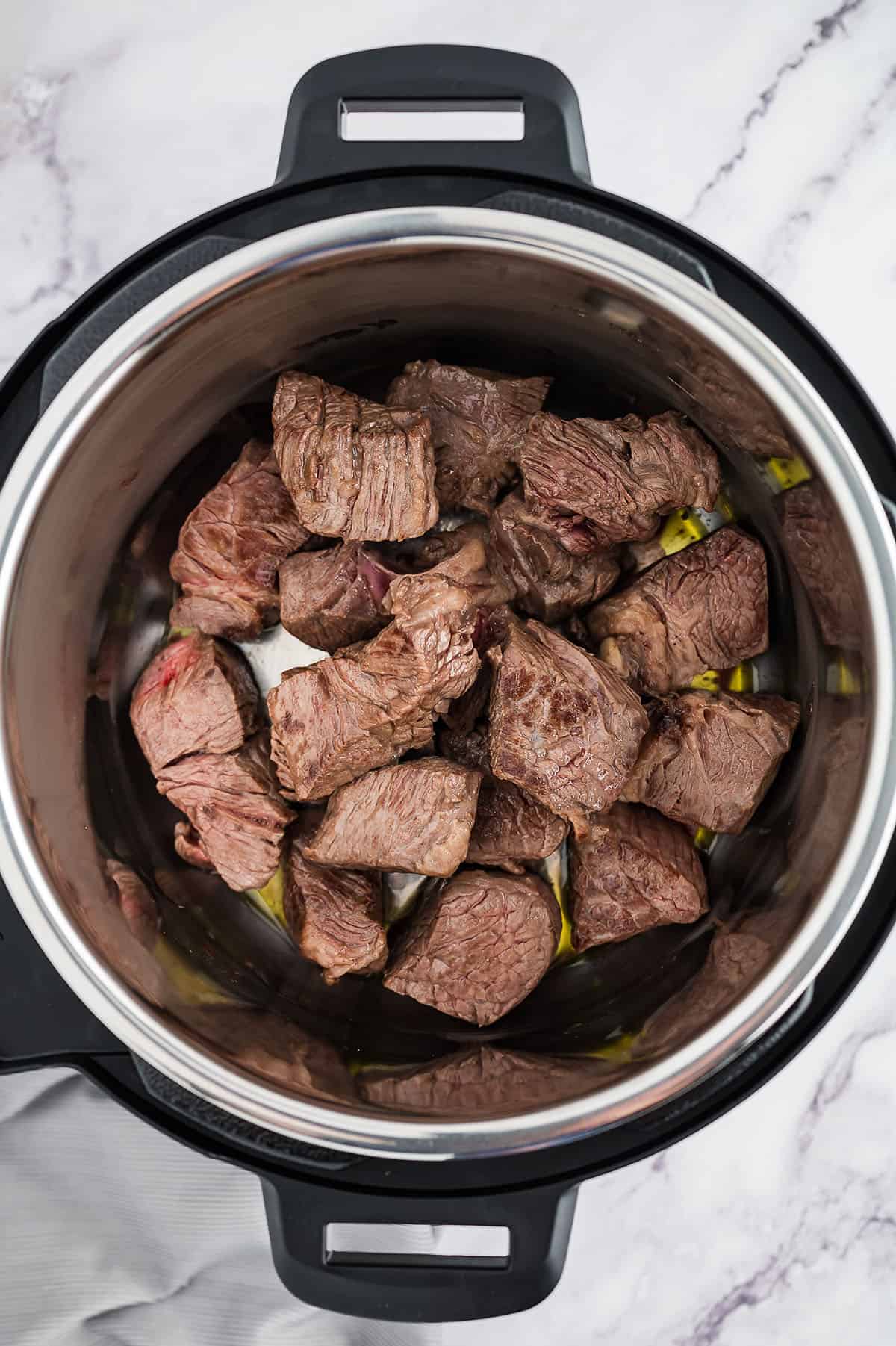 Browned beef in Instant Pot.