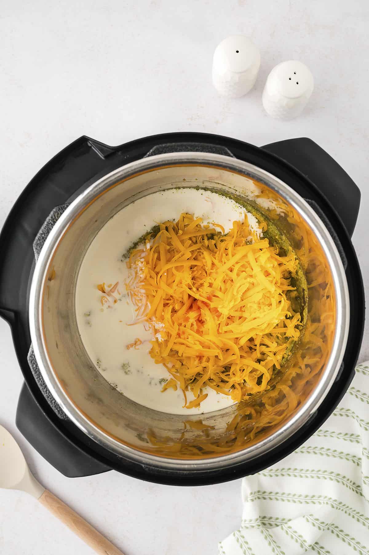 Cheddar and cream in Instant Pot.