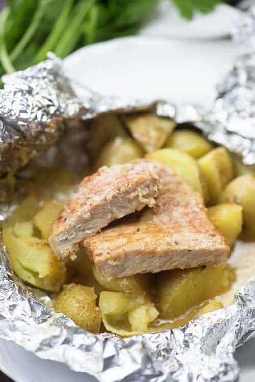 Baked Ranch Pork Chops And Potatoes Cooked In Foil Packets