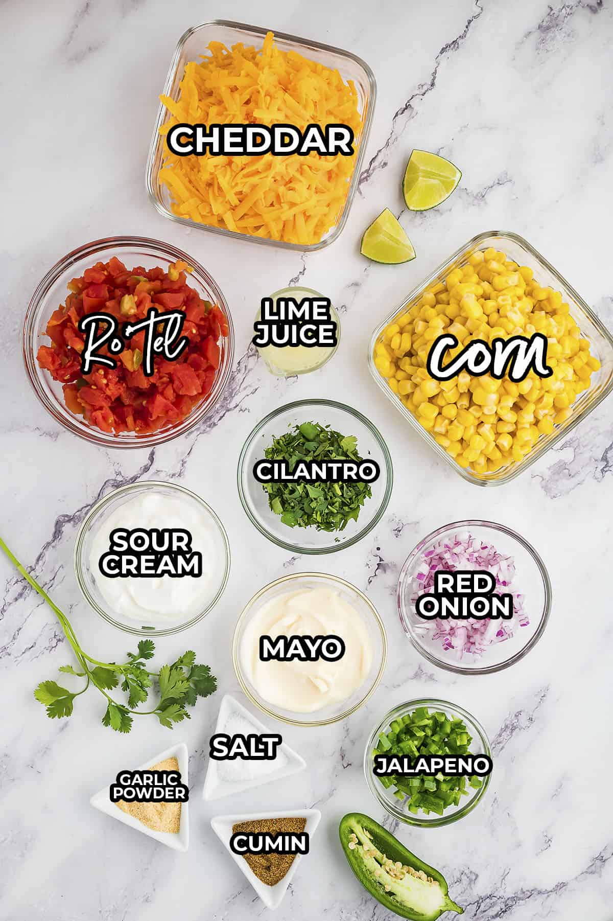 Ingredients for corn dip recipe.