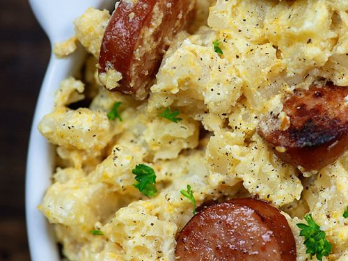 Cheesy Slow Cooker Smoked Sausage Potatoes – Must Love Home