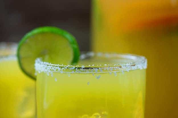 homemade margarita recipe in glass with salt rim