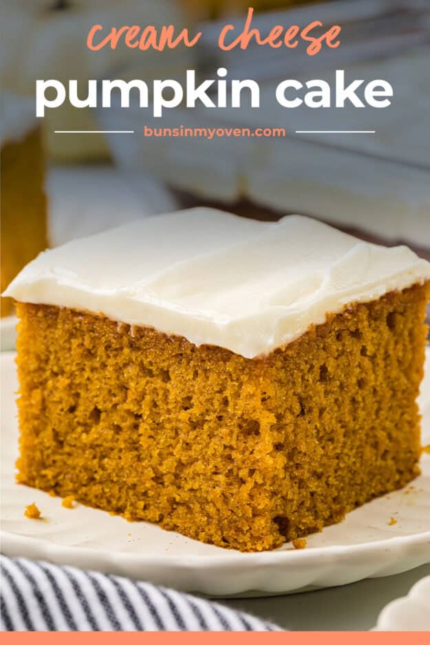 Slice of pumpkin cake recipe on plate.