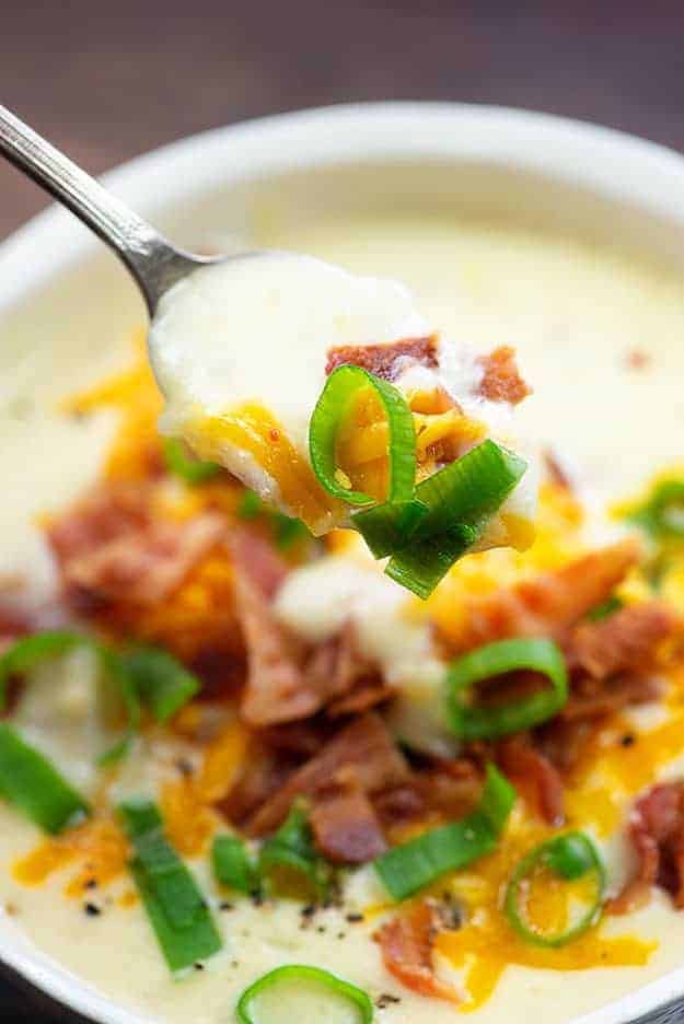 Our FAVORITE Crockpot Potato Soup Recipe - so creamy!