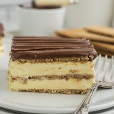 Eclair cake on plate.