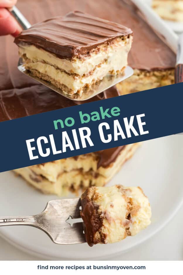 Collage of eclaire cake images.