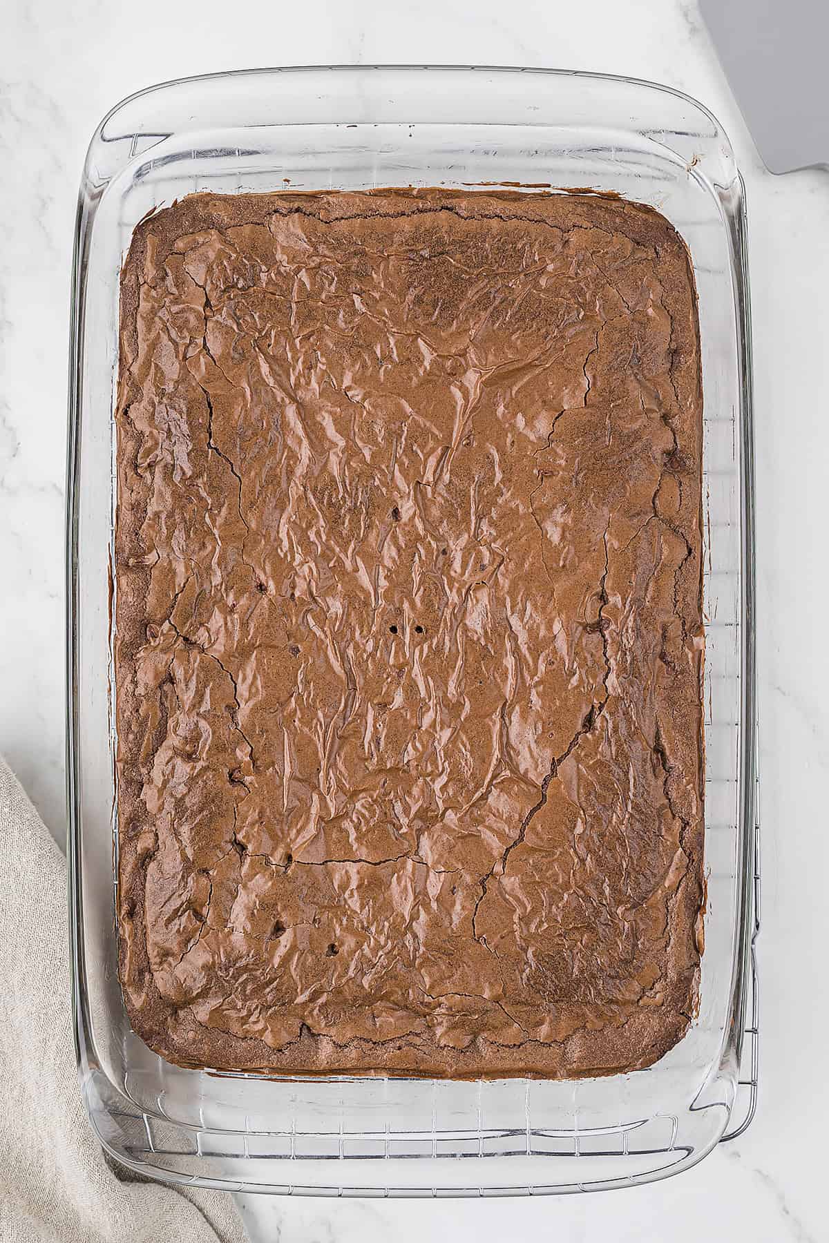 Baked brownies in 9x13 baking dish.