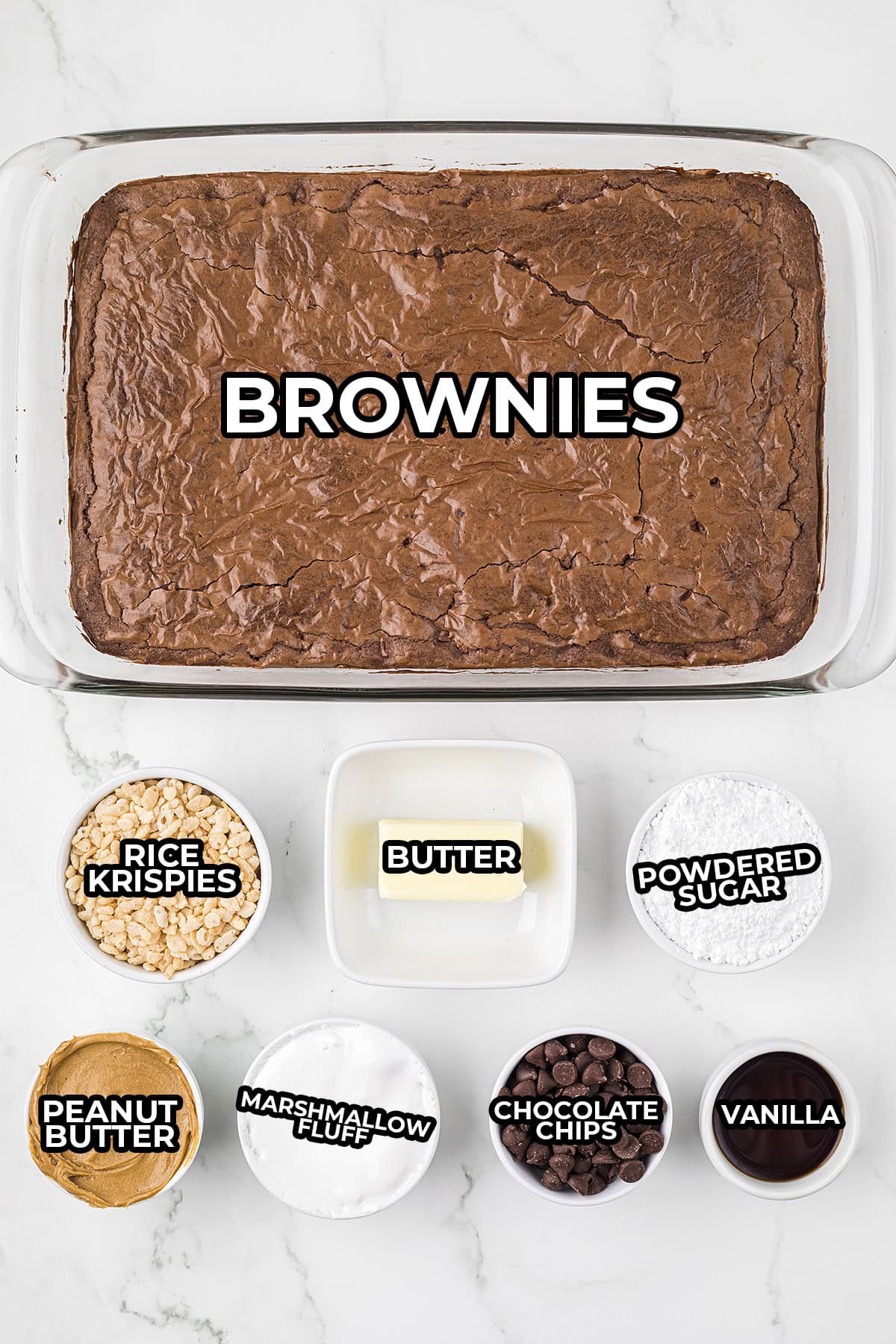 Ingredients for marshmallow brownies.