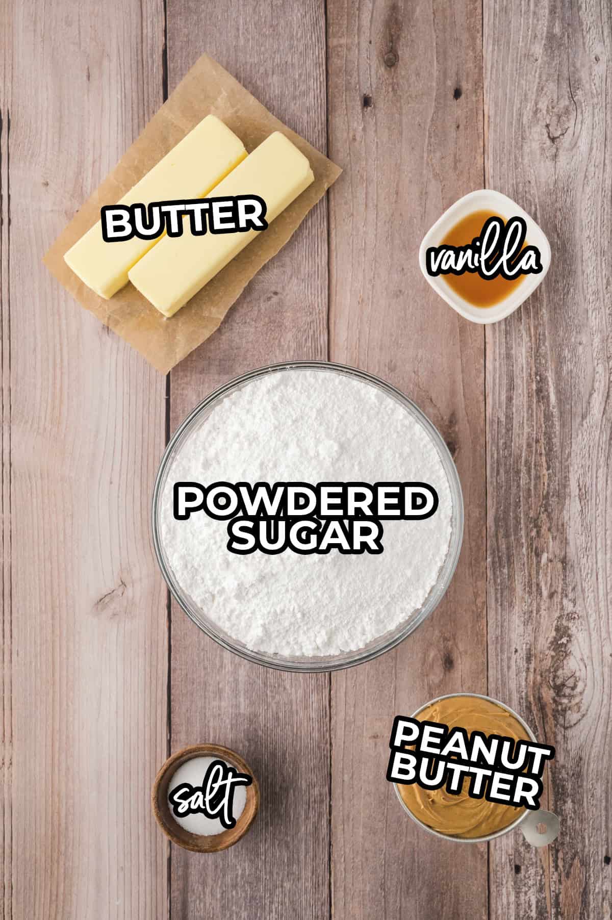 Ingredients for peanut butter fudge.