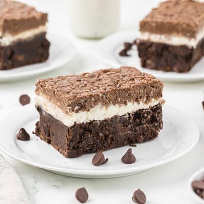 Marshmallow brownies on plates.