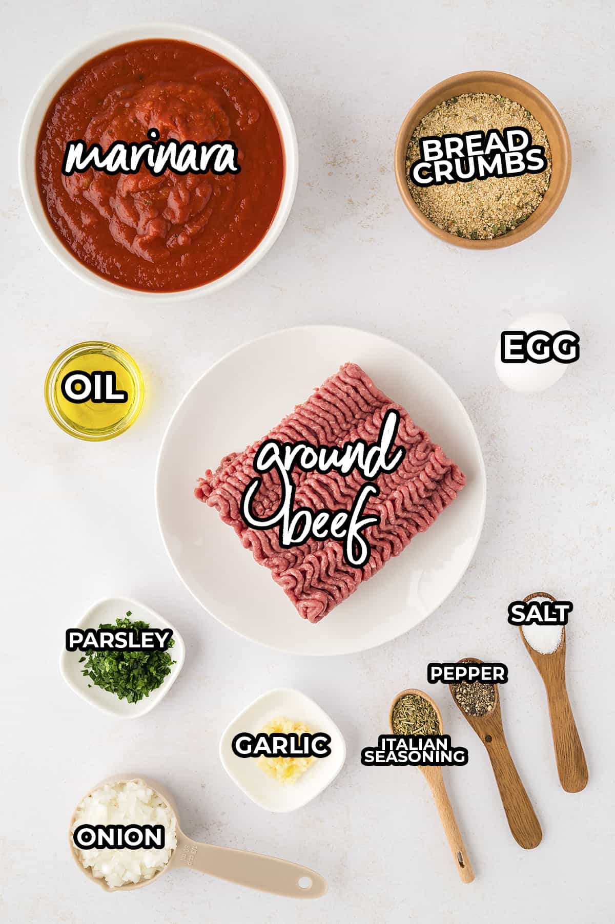 Ingredients for meatballs.