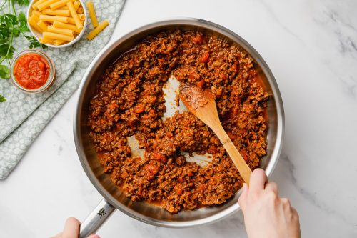 Cheesy Baked Ziti with Meat Sauce - BunsInMyOven.com