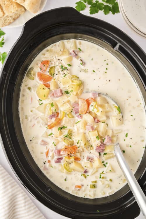 Slow Cooker Ham and Potato Soup — Buns In My Oven