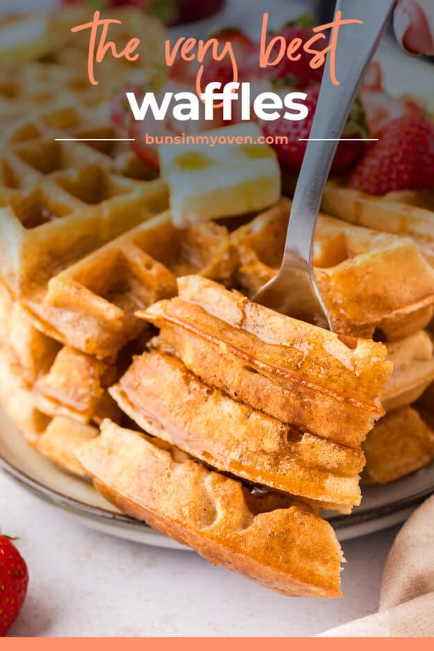 Fork full of waffles.