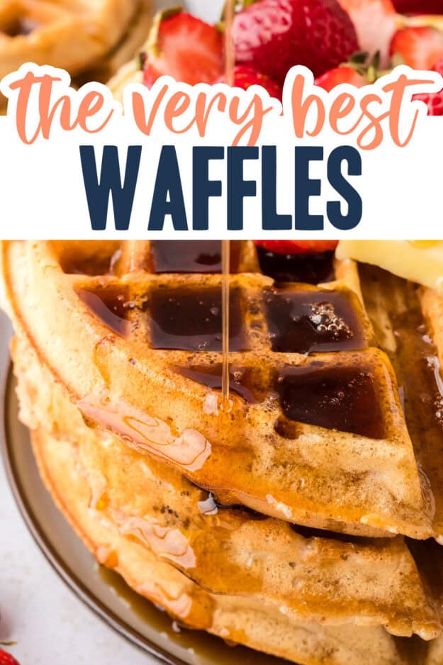 The best waffles stacked on a plate.