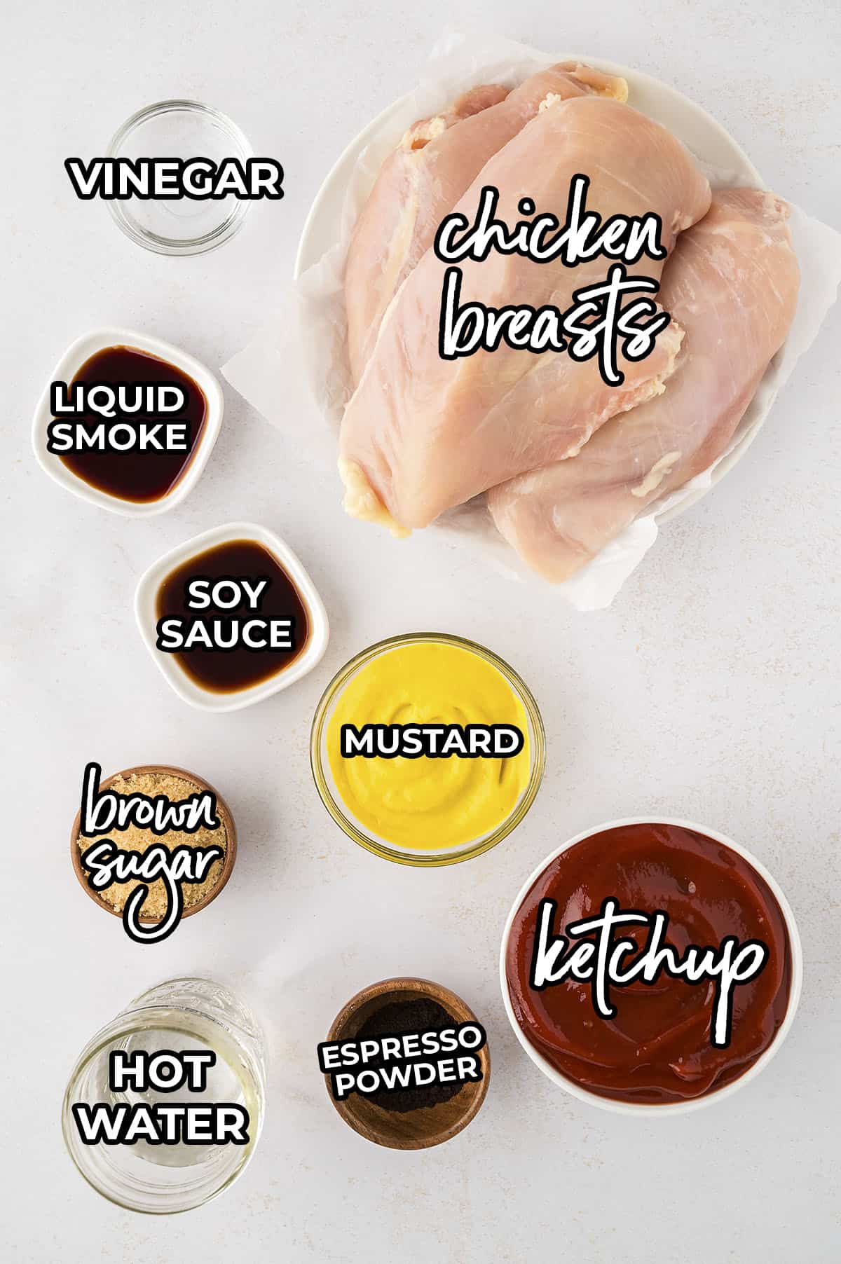 Ingredients for grilled BBQ chicken recipe.