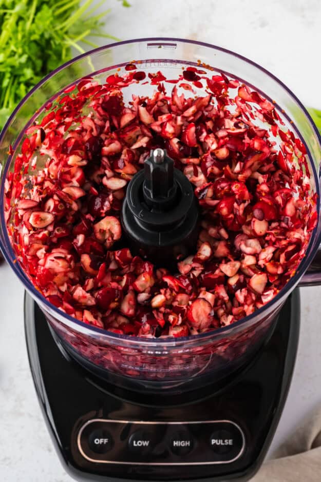 Cranberries in food processor.