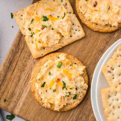 Cheese spread on cracker.