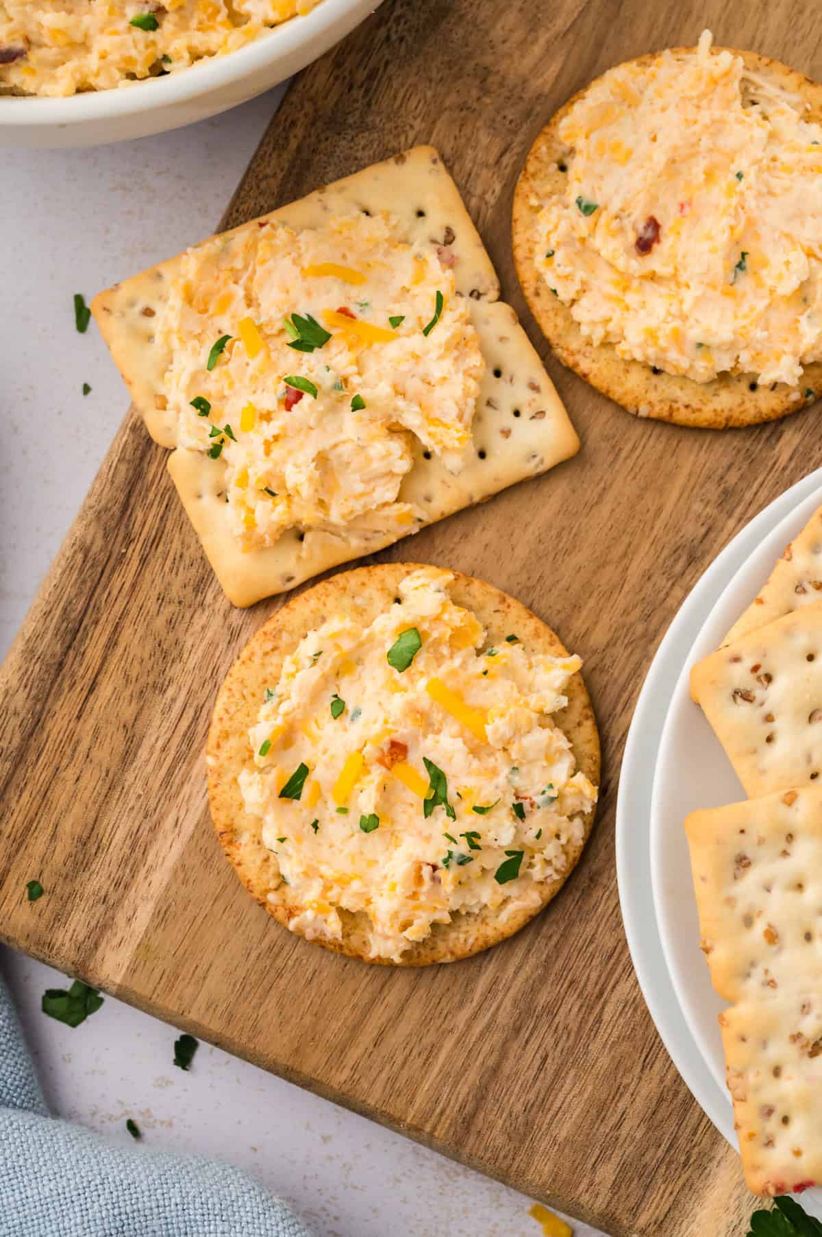 Cheese spread on cracker.