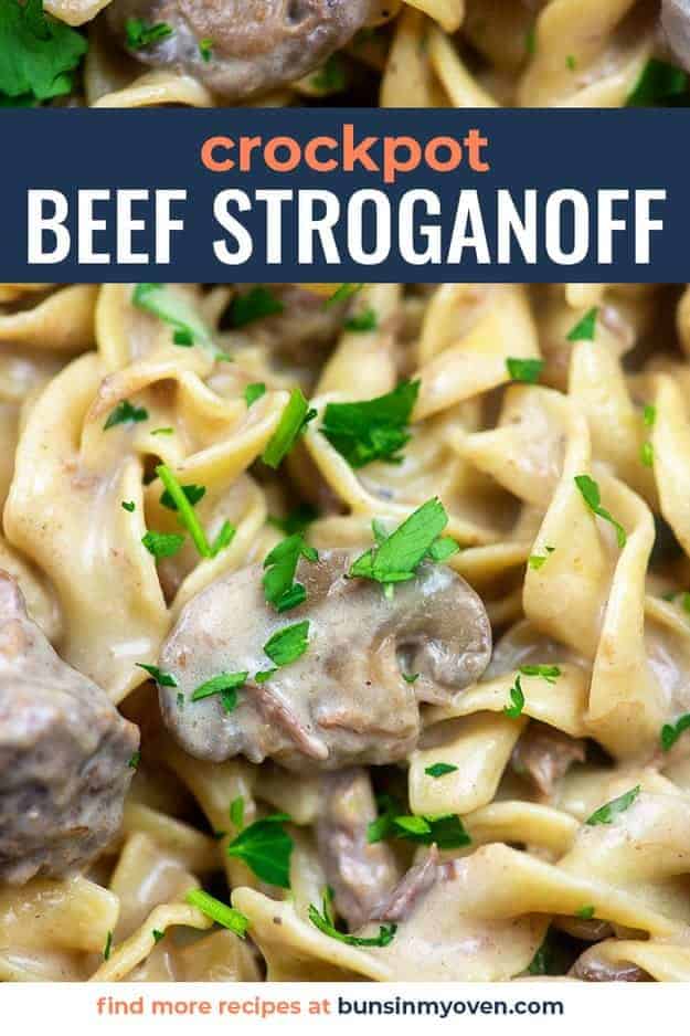 Slow Cooker Beef Stroganoff - creamy noodles mixed with tender beef!