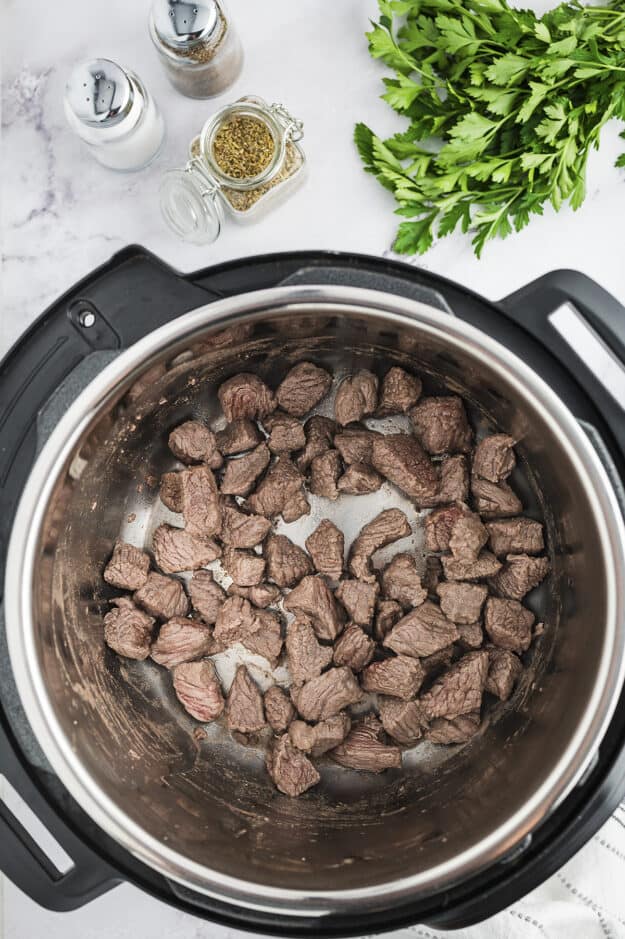 Seared beef in Instant Pot.