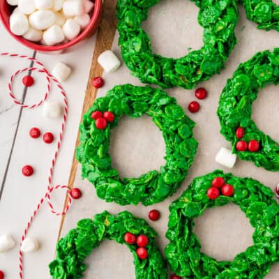 Cornflake wreaths on counter.