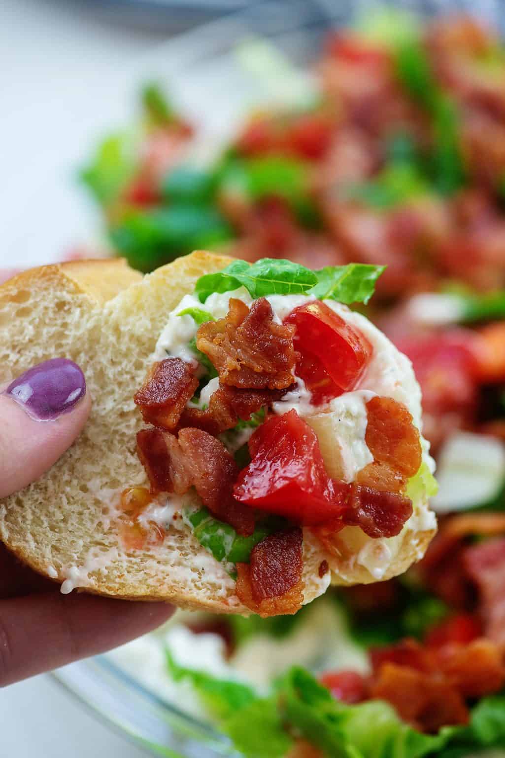 Easy BLT Dip Recipe- loaded with bacon! | Buns in My Oven