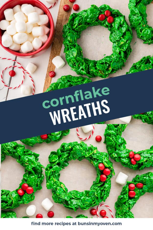 Collage of corn flake wreath images.