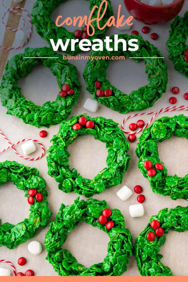 Cornflake wreaths laid out on parchment paper.