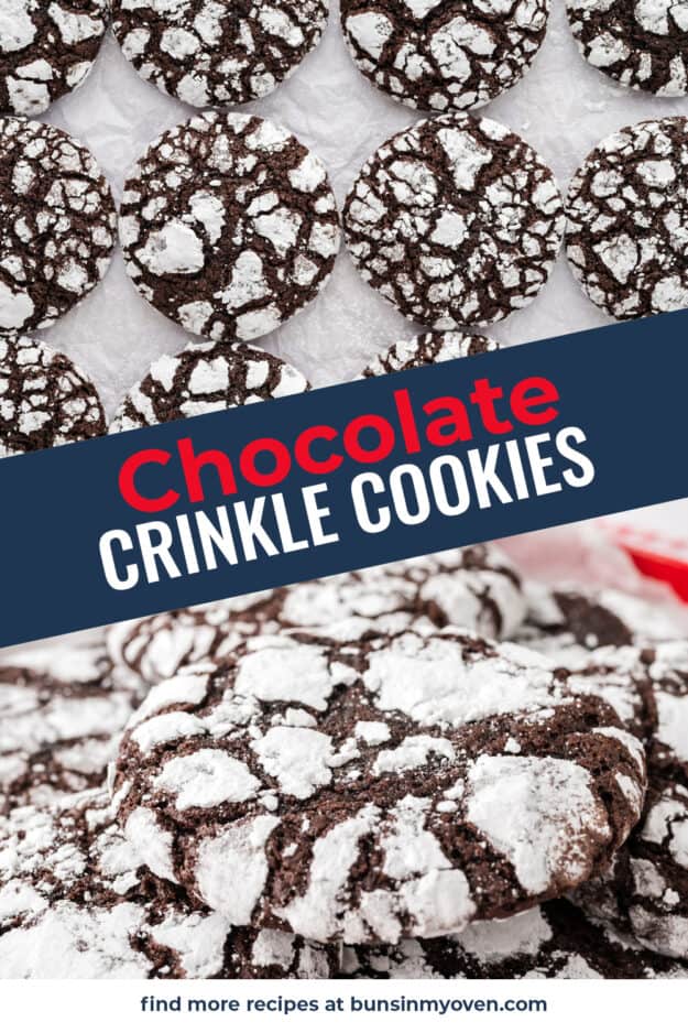 Collage of chocolate crinkle cookie images.