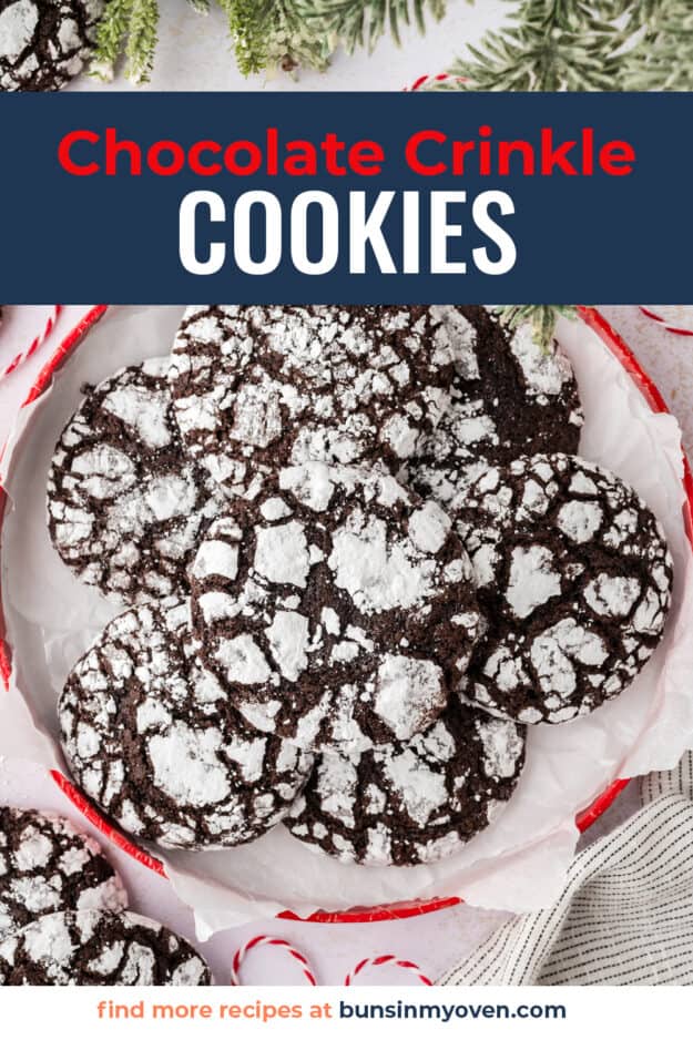 Christmas crinkle cookies on plate.