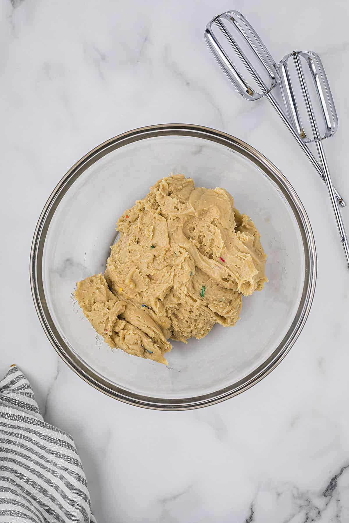 Cookie dough in bowl.