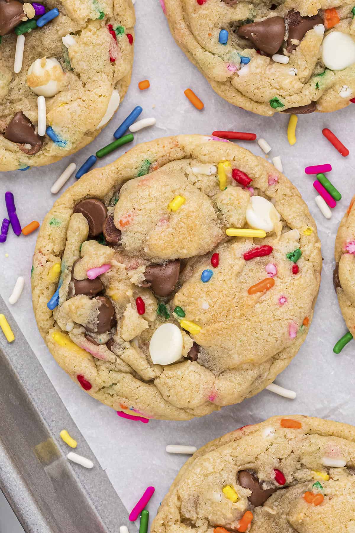 Cake batter cookies on baking sheet.