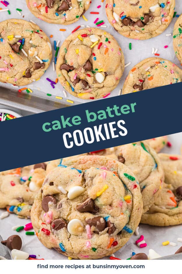 Collage of cake batter cookie images.