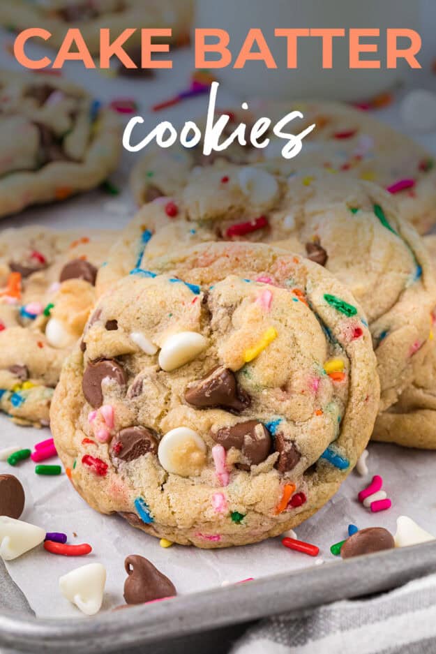 Cake batter cookies on cookie pan.