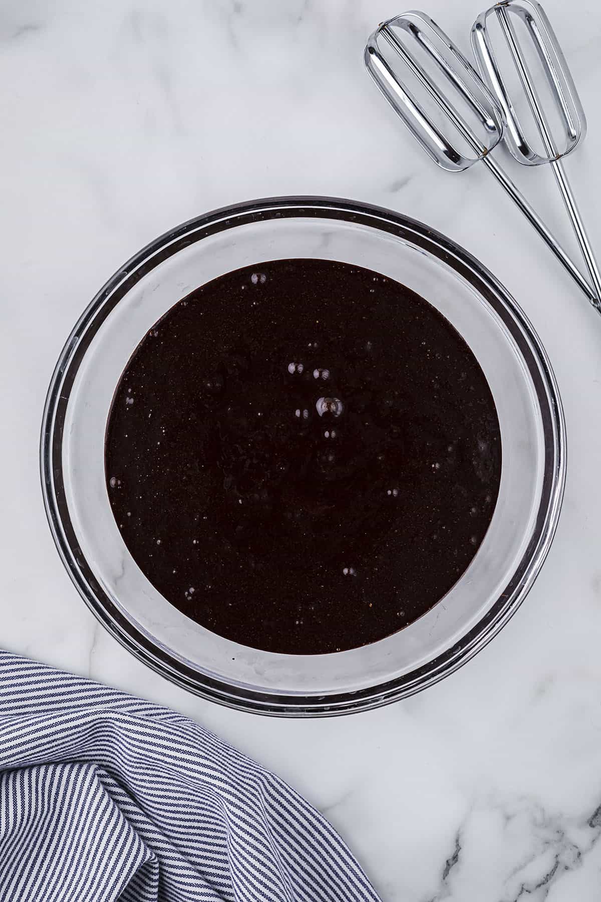 Brownie batter in mixing bowl.