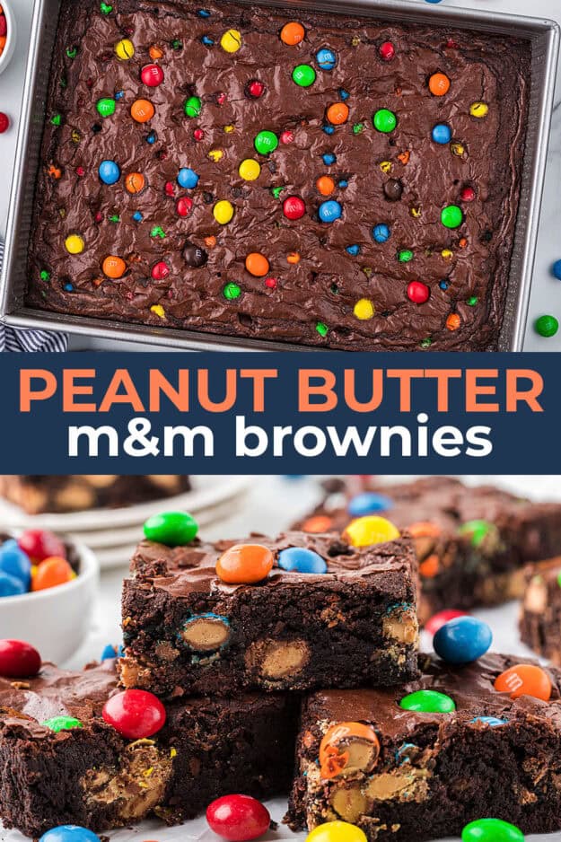 Collage of brownies with m&ms.