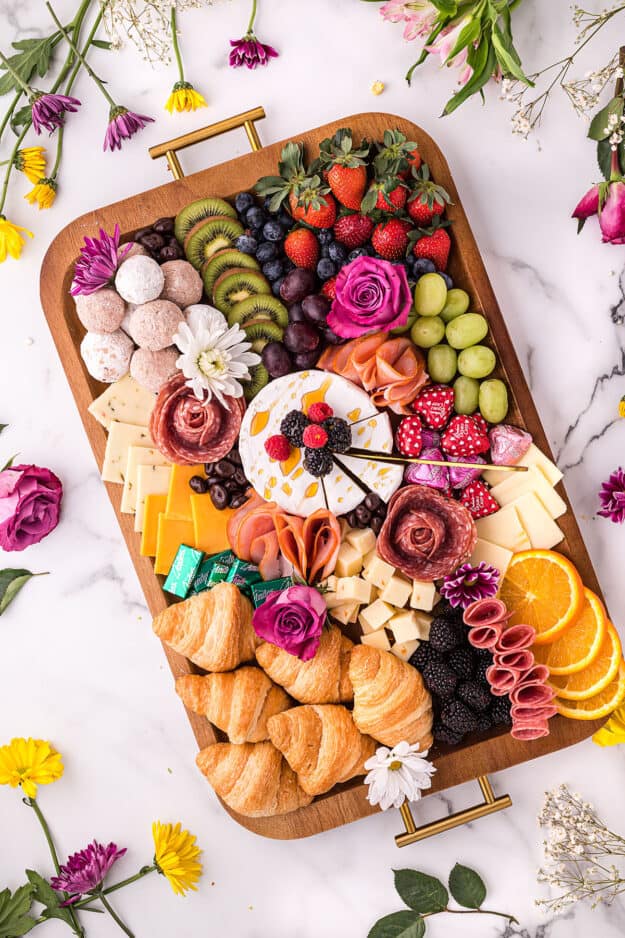 Mothers Day Charcuterie Board With Salami Roses