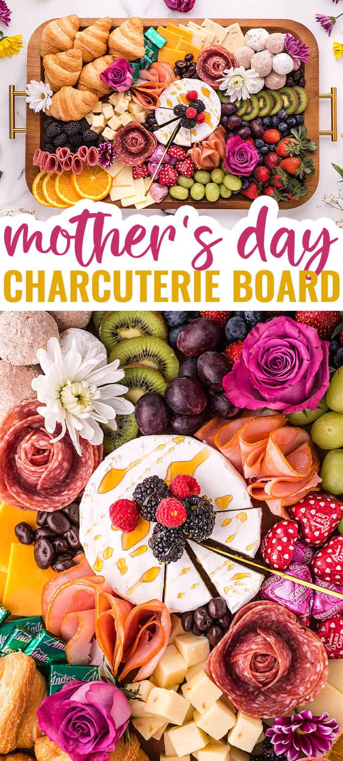 Mothers Day Charcuterie Board With Salami Roses