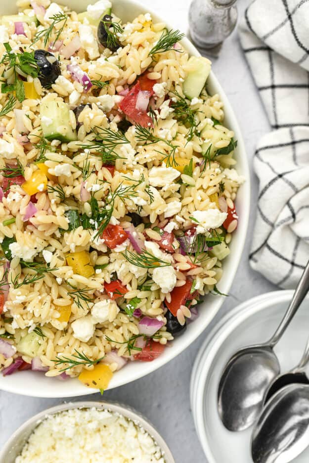 Greek Orzo Pasta Salad Recipe | Buns In My Oven