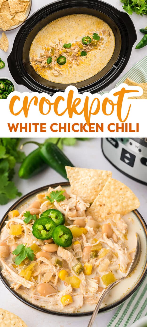 Collage of white chicken chili images.