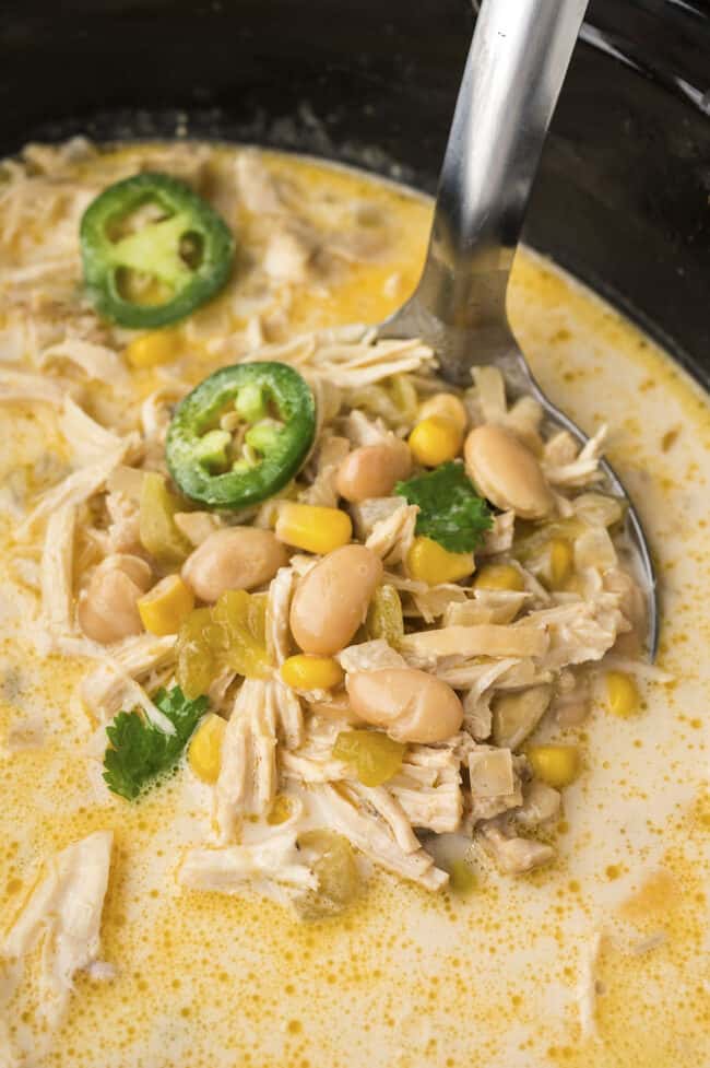 Creamy Crockpot White Chicken Chili Recipe | Buns In My Oven