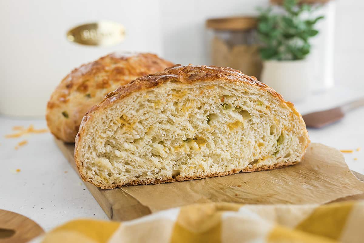 Dutch Oven Sourdough Bread with Pickled Jalapeños and Cheddar Cheese