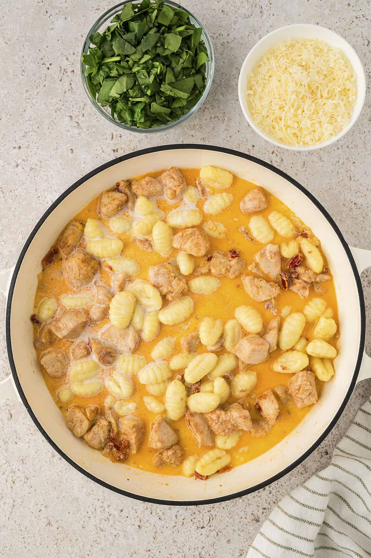 Chicken and gnocchi in cream sauce.