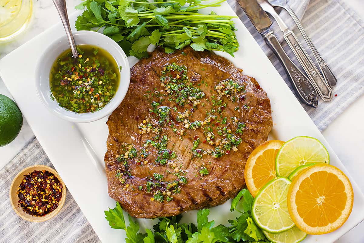 Marinated Flank Steak with Chimichurri - Girl With The Iron Cast