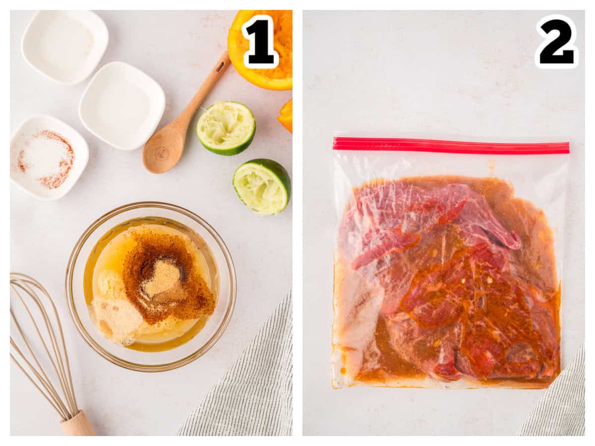 Collage showing how to make marinade for flank steak.